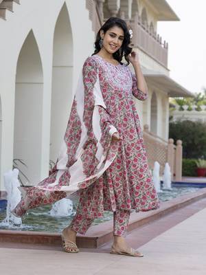women grey chikankari anarkali kurta bottom and dupatta set 2
