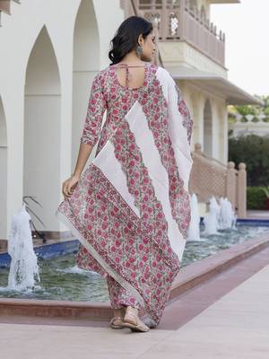 women grey chikankari anarkali kurta bottom and dupatta set 3