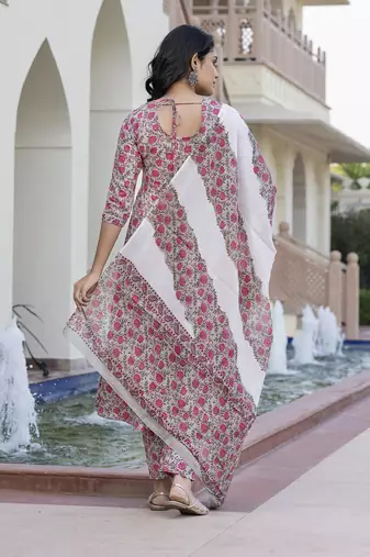 women grey chikankari anarkali kurta bottom and dupatta set