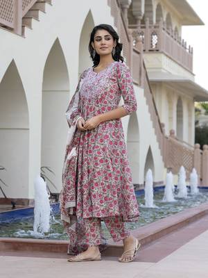 women grey chikankari anarkali kurta bottom and dupatta set 4