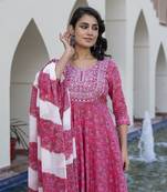 women pink chikankari anarkali kurta bottom and dupatta set