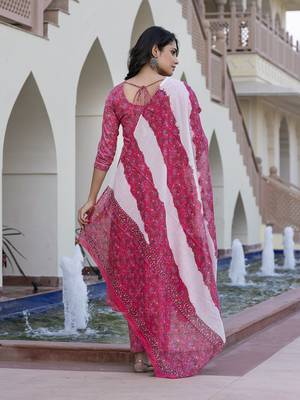 women pink chikankari anarkali kurta bottom and dupatta set 3
