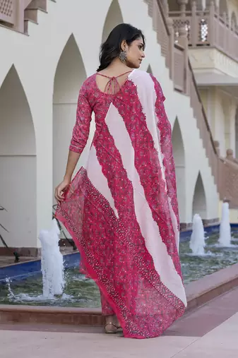 women pink chikankari anarkali kurta bottom and dupatta set