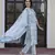 women sky blue and white zari work straight kurta bottom and dupatta set