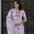 women pink and white zari work straight kurta bottom and dupatta set