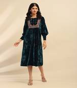 Teal inara velvet midi dress