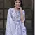 women blue and white zari work straight kurta bottom and dupatta set