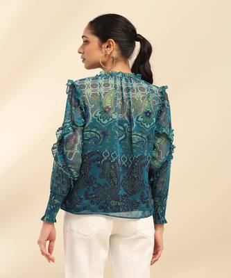 Denim blue cashmere peasant top with camisole 5