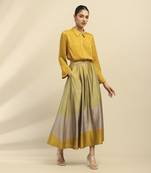 Lime green camellia shirt with skirt co-ord set