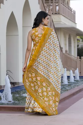 women mustard yellow floral print anarkali kurta bottom and dupatta set