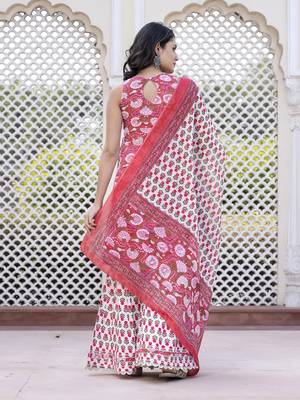 women pink floral print anarkali kurta bottom and dupatta set 3
