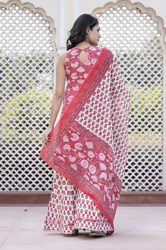 women pink floral print anarkali kurta bottom and dupatta set