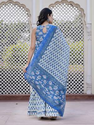 women blue floral print anarkali kurta bottom and dupatta set 3