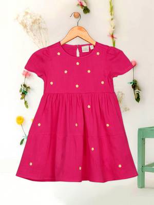 Saka designs pink small embroidery dress for girls 1