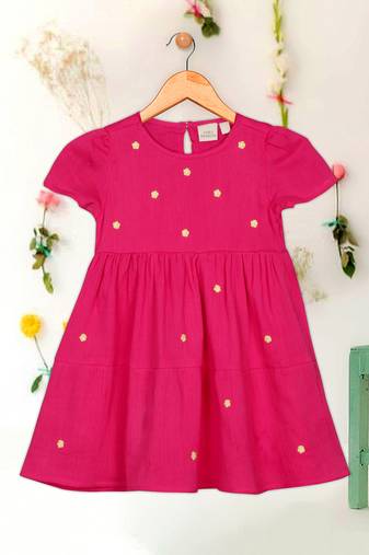 Saka designs pink small embroidery dress for girls