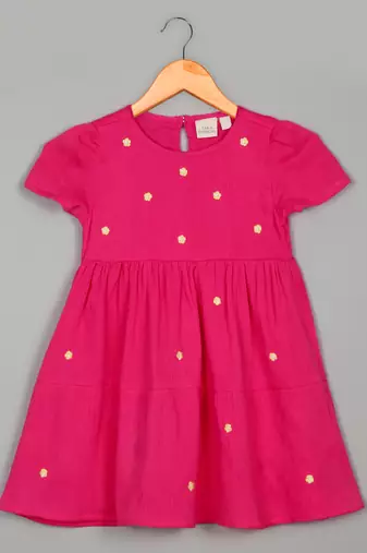 Saka designs pink small embroidery dress for girls