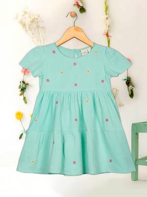 Saka designs sky blue small embroidery dress for girls 1
