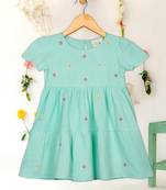 Saka designs sky blue small embroidery dress for girls