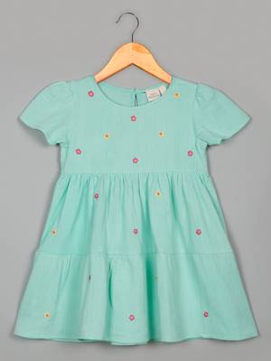 Saka designs sky blue small embroidery dress for girls 2