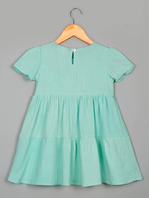 Saka designs sky blue small embroidery dress for girls 3