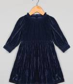 Saka designs navy blue poly velvet solid dress for girls
