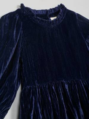 Saka designs navy blue poly velvet solid dress for girls 3