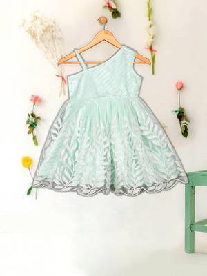 Saka designs sky blue net embroidery dress for girls 1
