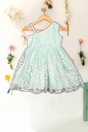 Saka designs sky blue net embroidery dress for girls