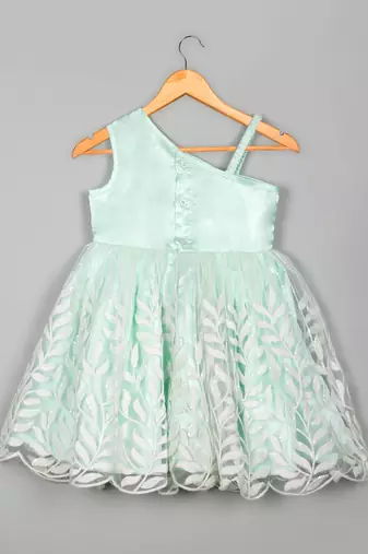 Saka designs sky blue net embroidery dress for girls