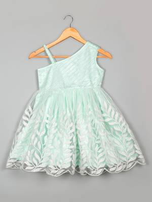 Saka designs sky blue net embroidery dress for girls 3