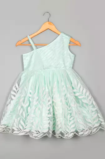 Saka designs sky blue net embroidery dress for girls