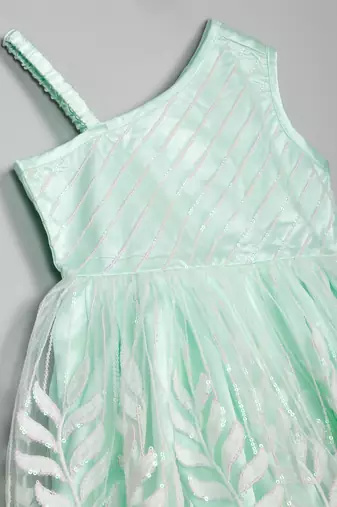 Saka designs sky blue net embroidery dress for girls