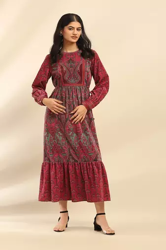 Deep pink aaira velvet long dress