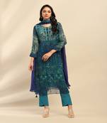 Denim blue cashmere kurta with pant and dupatta