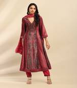 Deep pink aaira velvet anarkali kurta with churidar and dupatta