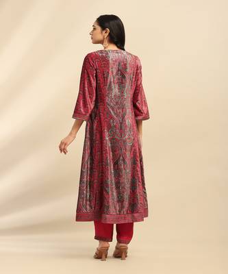 Deep pink aaira velvet anarkali kurta with churidar and dupatta 2