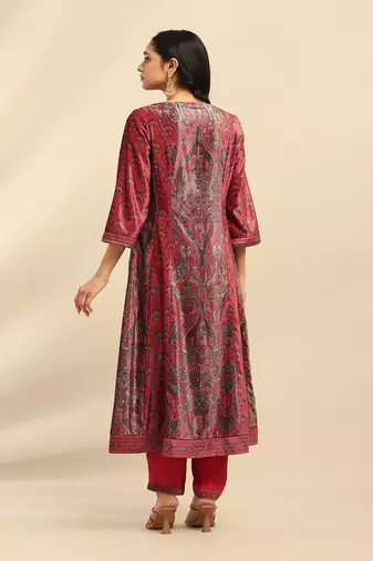 Deep pink aaira velvet anarkali kurta with churidar and dupatta