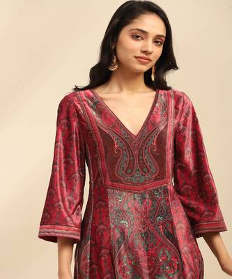Deep pink aaira velvet anarkali kurta with churidar and dupatta 4