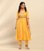 Yellow tanishqa solid anarkali kurta with pant and dupatta