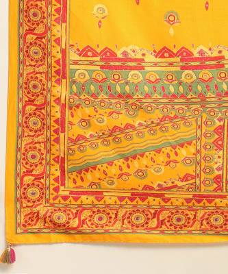 Yellow tanishqa solid anarkali kurta with pant and dupatta 4