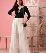 hand embroidered white viscose georgette lucknowi chikankari straight palazzo