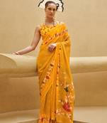 Yellow printed georgette contemporary saree