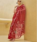 Red printed georgette contemporary saree