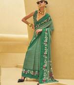 Green printed georgette contemporary saree