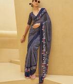 Navy blue printed georgette contemporary saree
