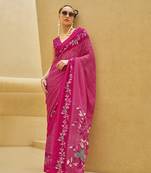 Rani pink printed georgette contemporary saree
