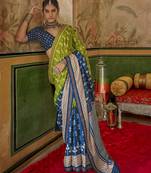 Green & navy blue mercerized sigma silk saree with aqua finish