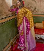 Mustard & magenta sigma art silk saree with aqua finish