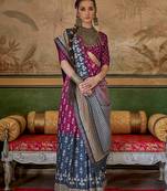 Magenta & navy blue mercerized sigma silk blend saree with aqua finish