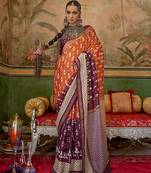 Orange & plum mercerized sigma silk saree with aqua finish